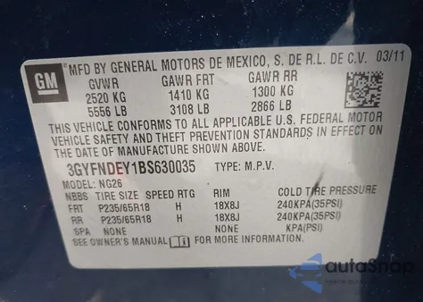 2011 Cadillac Srx Luxury Collection из США, поврежденный, VIN 3GYFNDEY1BS630035